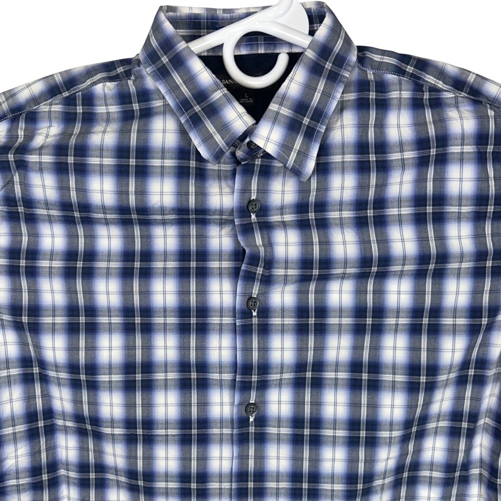 Banana Republic Mens Blue White Plaid Long Sleeve Button Down Shirt Large 5085